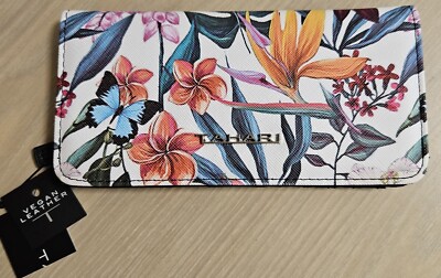 TAHARI SLIM CLUTCH CUTIE PIE FLOWER BOTANICALS BLUE BUTTERFLY CREDIT CARD WALLET