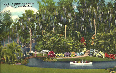 Postcard Linen Winding Waterways of Cypress Gardens FL c.1930-1945