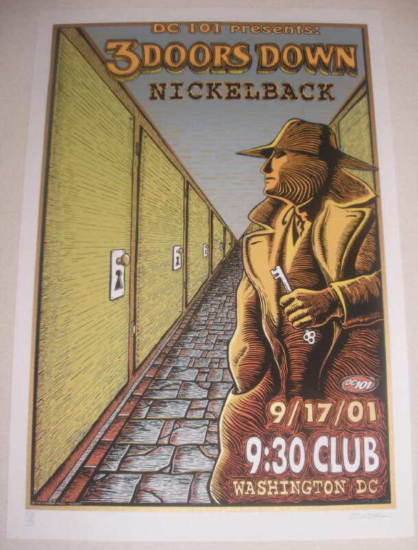 2001 3 Doors Down & Nickelback - DC Silkscreen Concert Poster by EMEK doodle