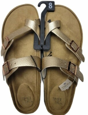 Time and Tru Women's SIZE 8 Two-Band Foot bed Slides (Women's) Metallic
