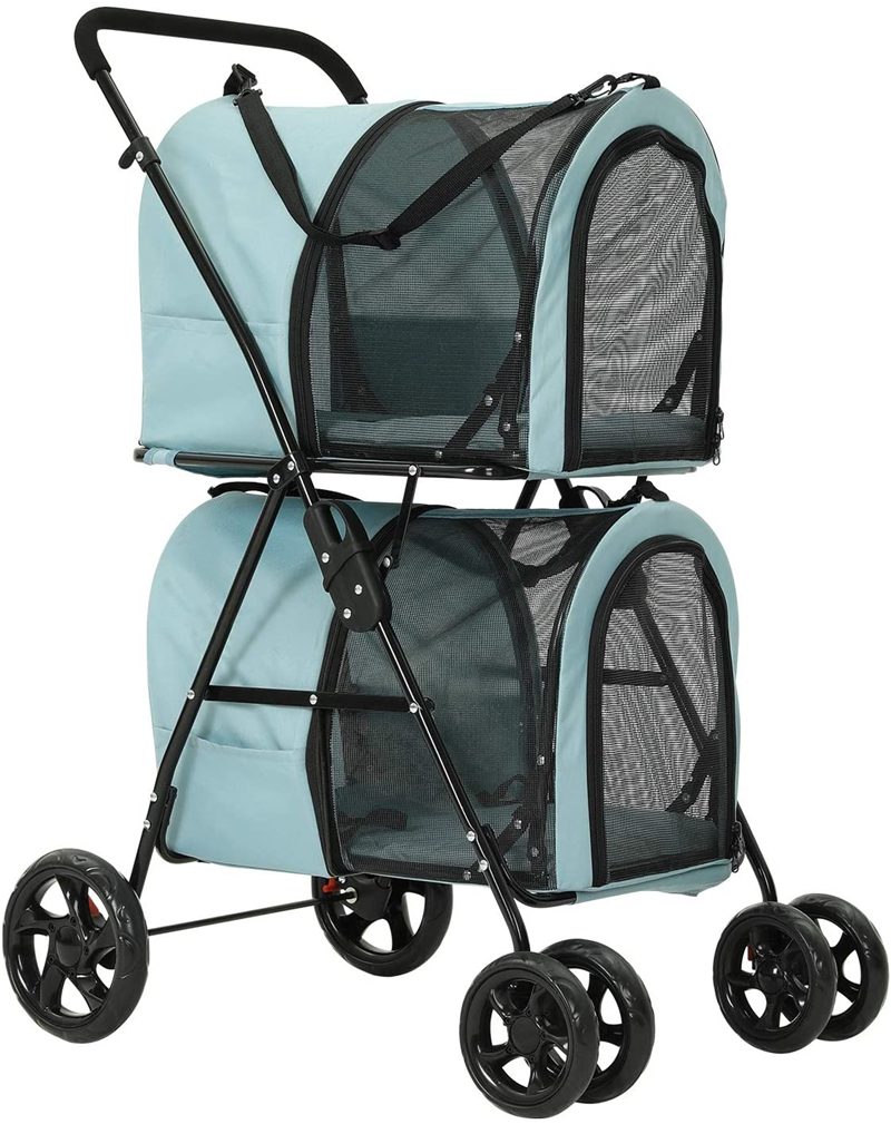 Double Pet Stroller for 2 Small Medium Dog Cat 4 Wheels Strollers Carr
