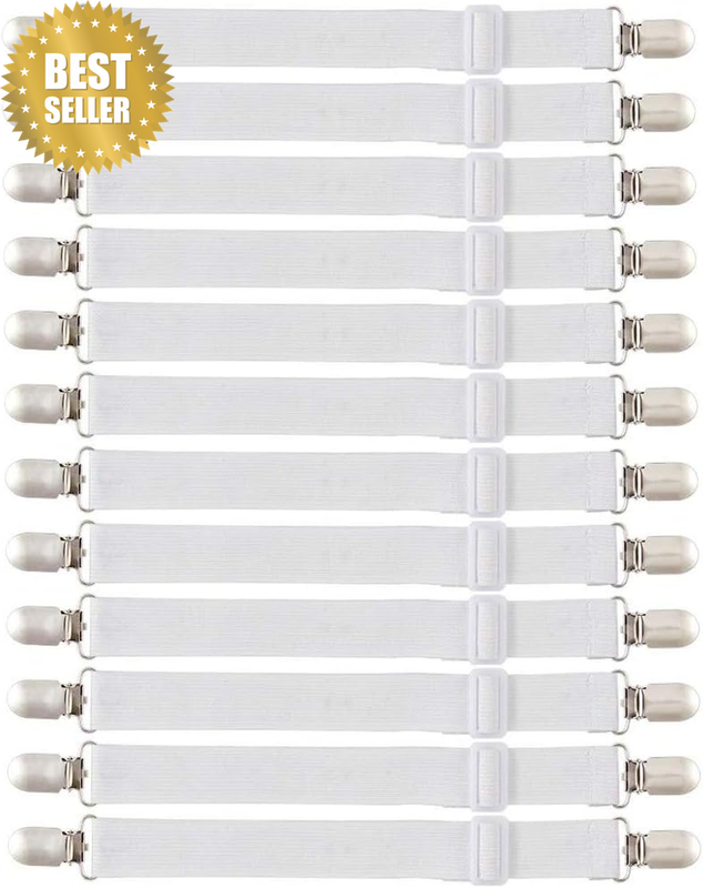 Pack of 12 Bed Sheet Straps Elastic Bed Sheet Straps Adjustable Fitted Sheet Hol
