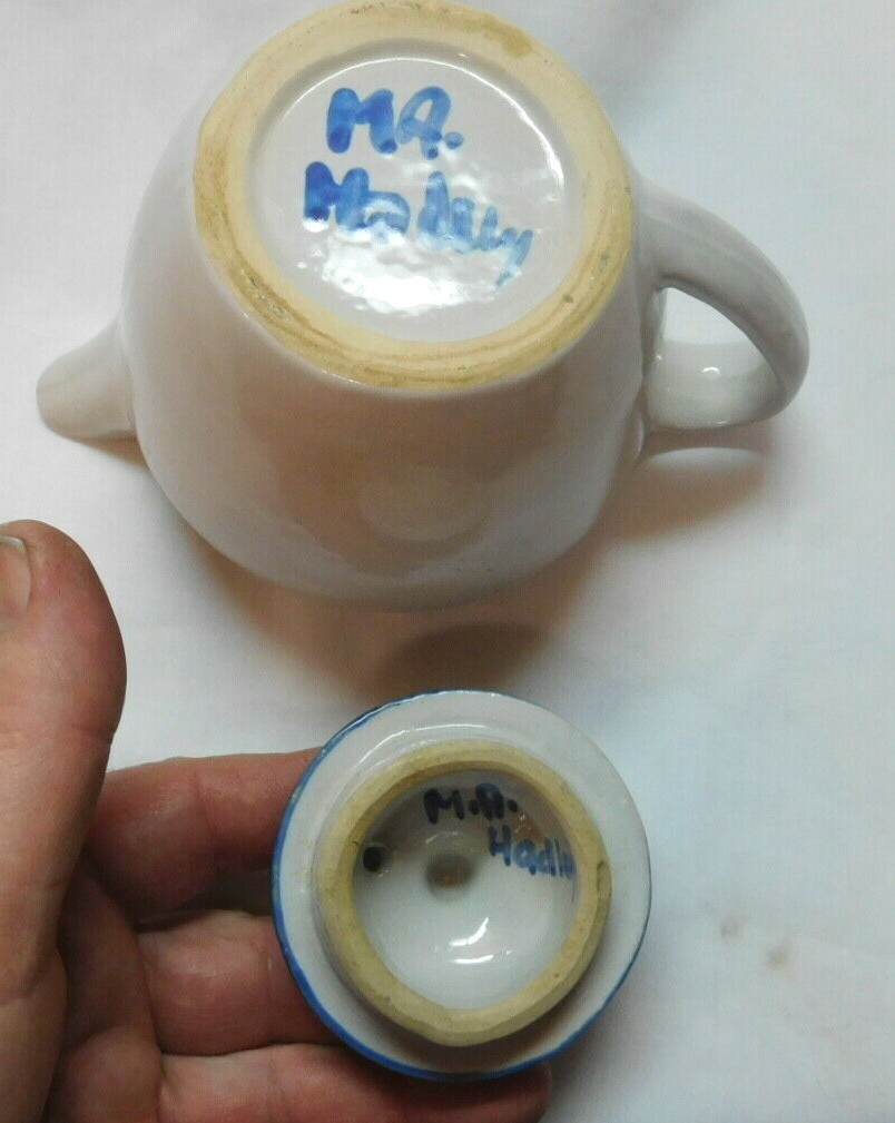 M.A. Hadley COUNTRY SCENE BLUE Small Teapot House Design