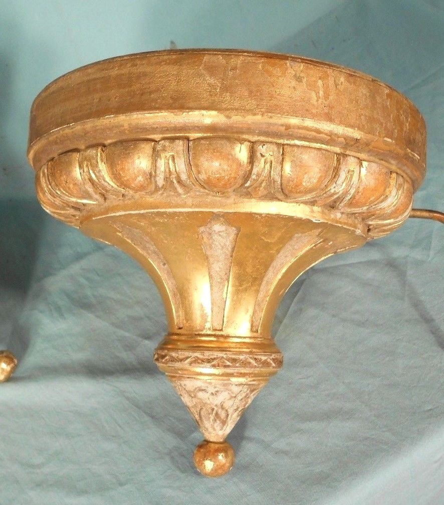 PAIR OF VICTORIAN CLASSICAL CARVED GILTWOOD CHURCH STYLE WALL SHELVES