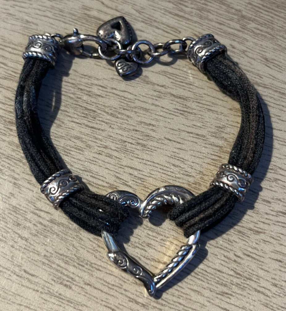 ★rosemont★ [Rosemont] Silver Black Heart Bracelet RC24B10J Brighton Silver Tone 3 Strand Scroll On Black Heart Charm