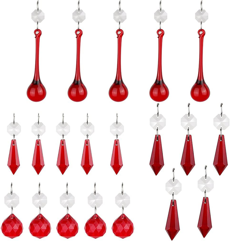 Red Crystal Icicle Pendant Chandelier Ball Prisms Drops Lamp Candle Holders Curt