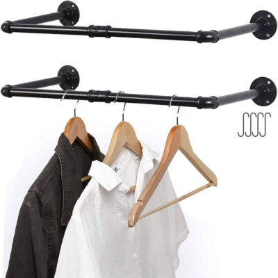 2X Industrial Pipe Clothes Rail Rack Bedroom Corner Space Saving Clothes Shelves