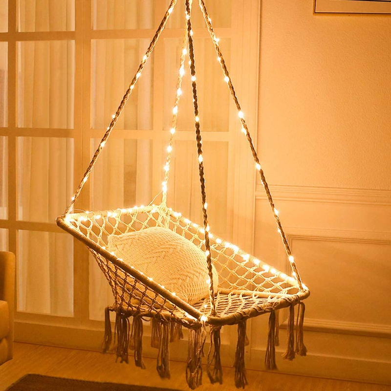 Indoor Hanging Chair Hammock Swing Chair Cotton Lights for Patio Bedroom Balcony