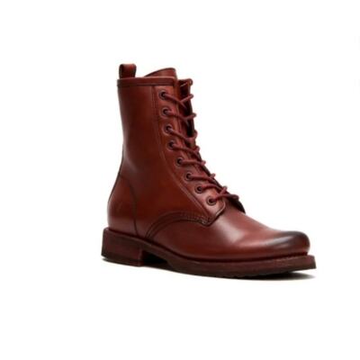 Pre-owned Frye Women's Ankle-high Leather Combat Boot With Lug Sole, Size 7.5 In Red