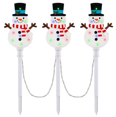 Gemmy Orchestra of Lights 3 LED Multicolor Snowman Christmas Pathway Markers