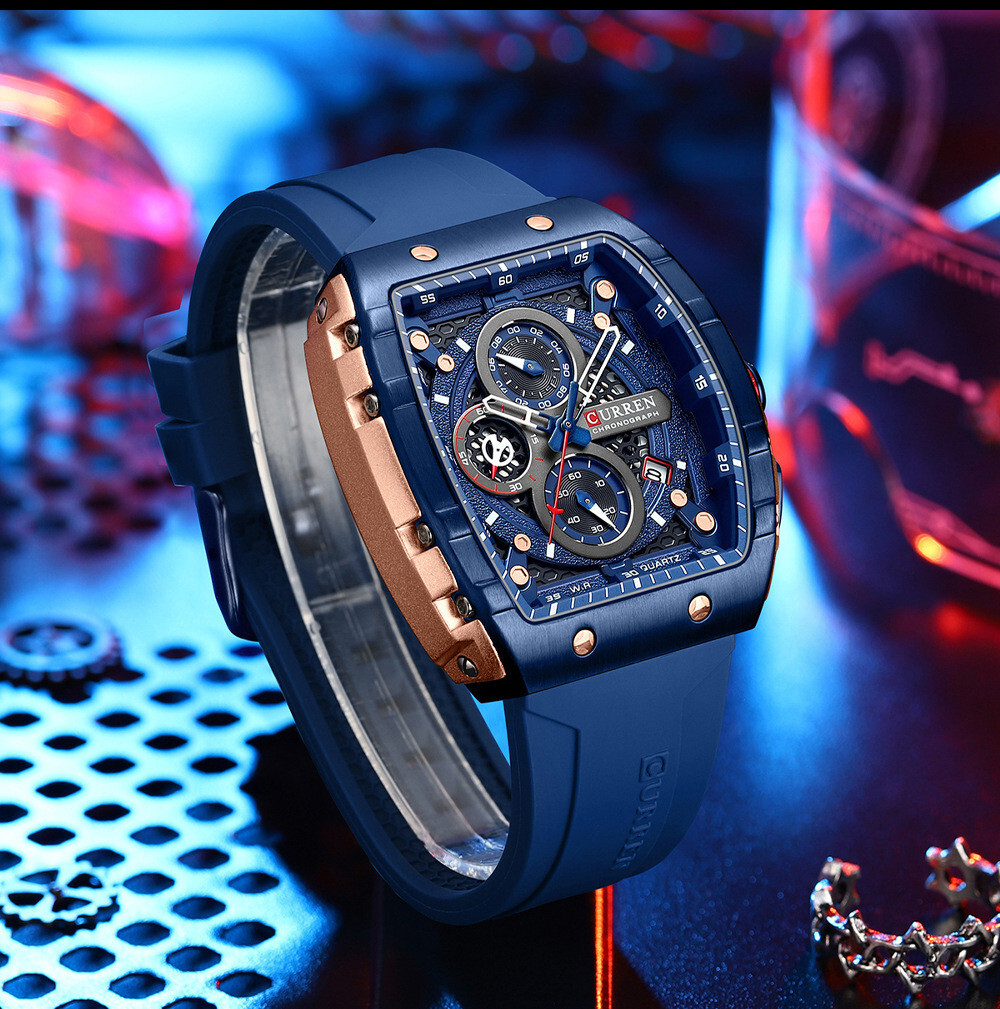 CURREN Men Rectangle Watch Fashion Chronograph Wristwatch Boy Girl Sport Watches