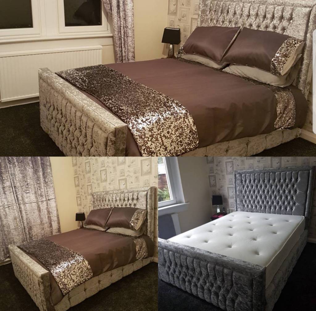 King size crushed velvet bed & mattress in Bellshill, North