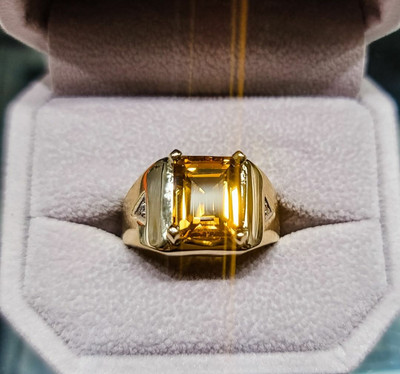 Genuine Citrine Silver Ring, 925 Sterling Silver With Gold Rhodium, Mens Rinng