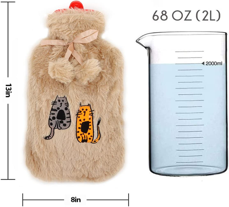 Hot Water Bottle with Soft Plush Cover, 68 OZ / 2L Large, Washable Hot Water Bag