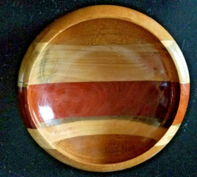 VTG Striped Round Trinket Bowl Anchovy Jamaica Wilson's Wood Works Handcarved