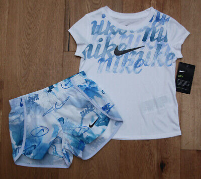 Nike Girl Shirt & Shorts Set ~ White & Blue ~ DRI-FIT ~ 