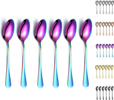 Rainbow Dinner Spoons,  6 Pieces 7.5'' Stainless Steel Table Spoon with Titanium 