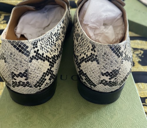 Pre-owned Gucci Auth  Python Calf Print Leather Horsebit Loafers Shoes 8 Us 8.5 In Beige
