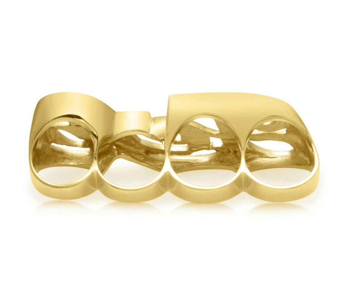 Pre-owned Online0369 Customized Name Four Finger Ring 1.25ct Cubic Zirconia Yellow Gold Over Silver In White