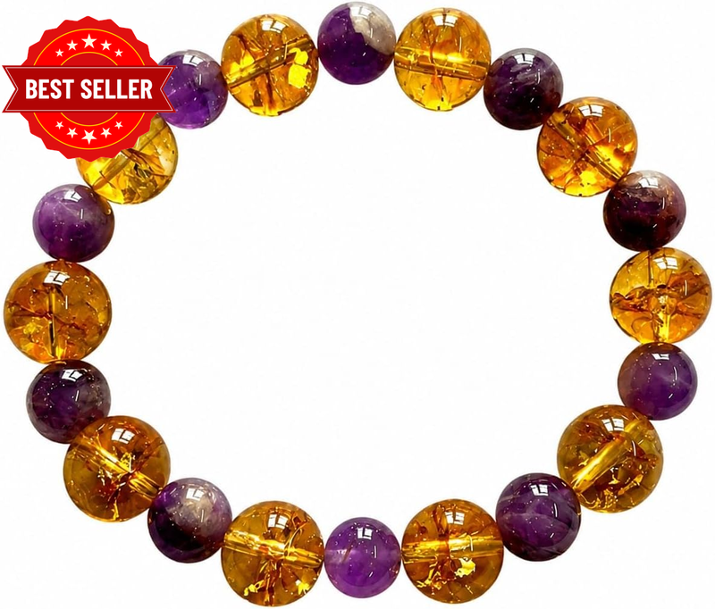 Crystamiracle Citrine & Amethyst Power Beaded Stretch String Healing Fashion Acc