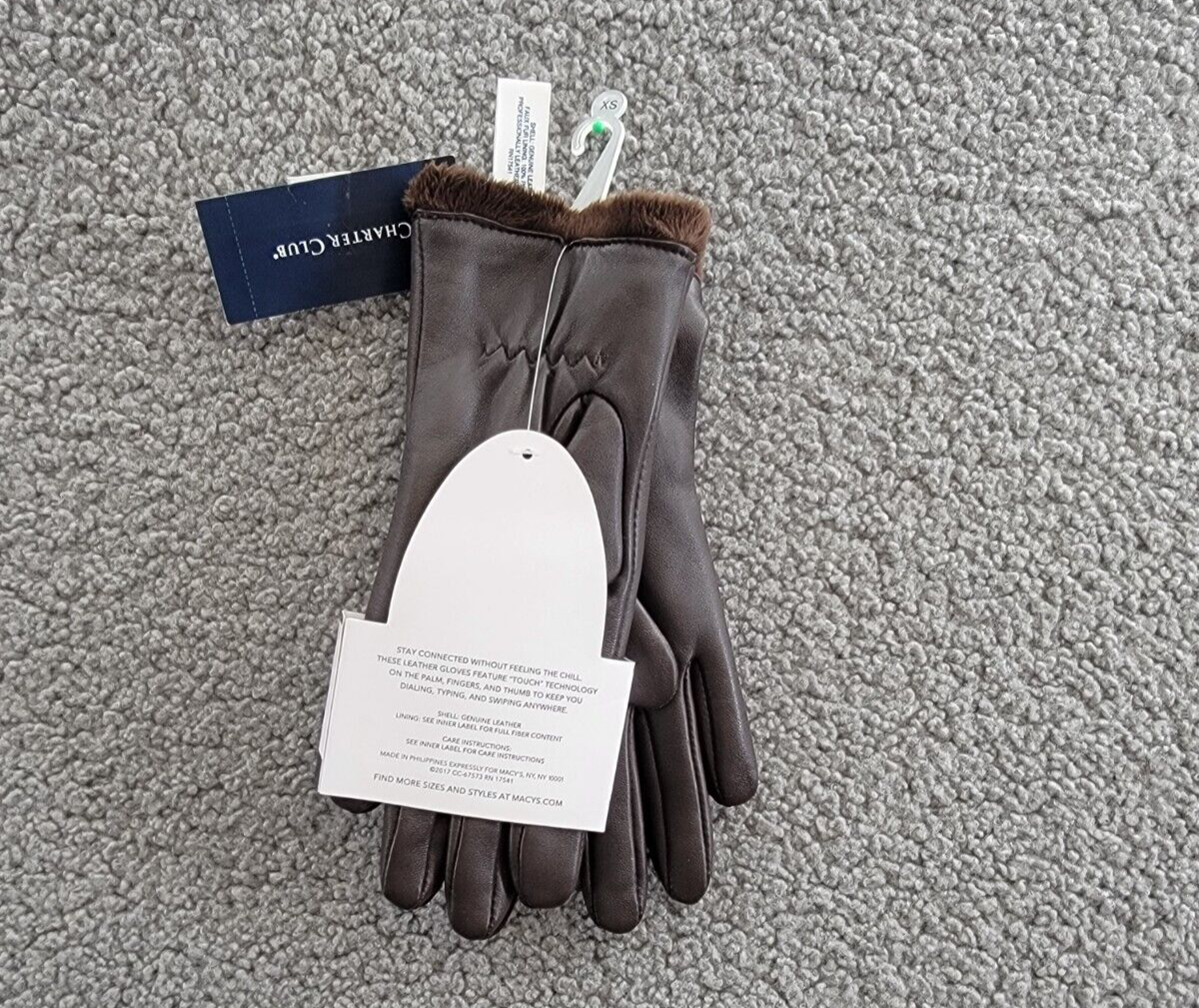 Charter Club Micro Faux Fur Lined Leather Tech Gloves Women's XS Java - Picture 9 of 13