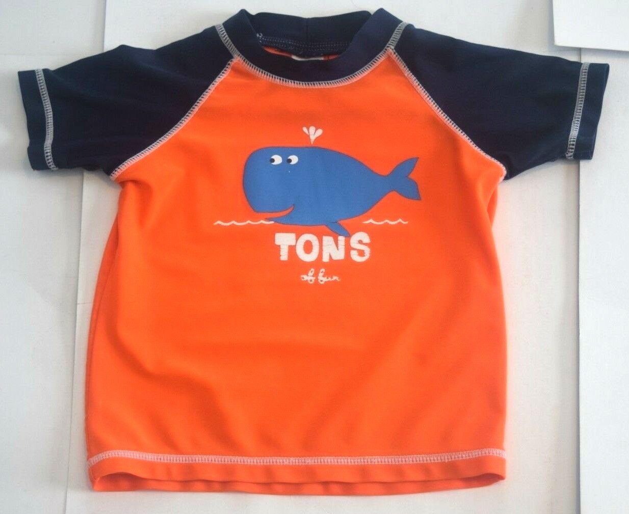 Carter's Infant Boys Orange Whale Nautical Rashguard Swim Top S/S Size 24M EUC