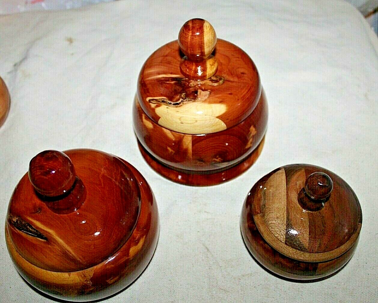 Lot of Vintage Round Mix Wood Trinket Box/Dish/Valet w/Lid/Cover~Handmade~Estate