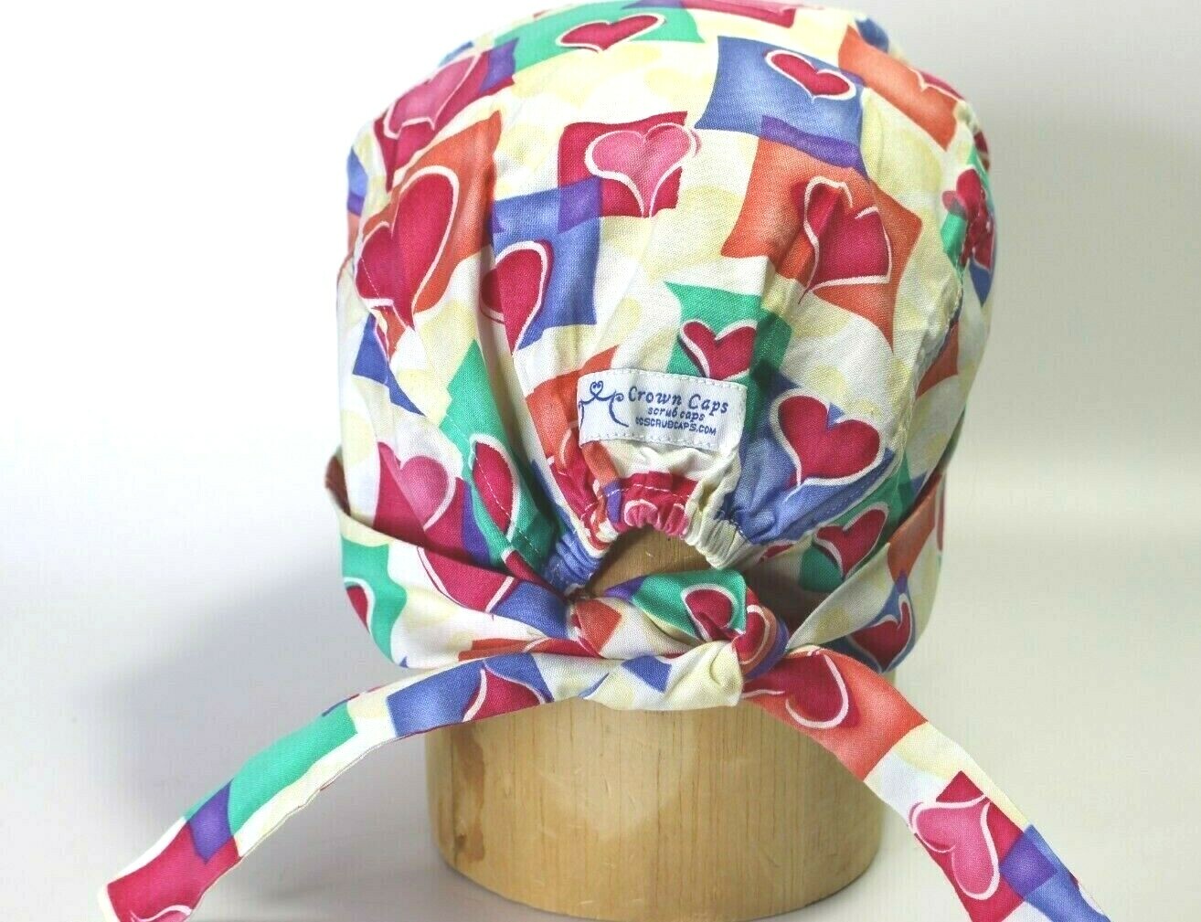 Surgical Scrub Cap[ Womens Multi-Colored  Pastel Hearts One Size 100% Cotton