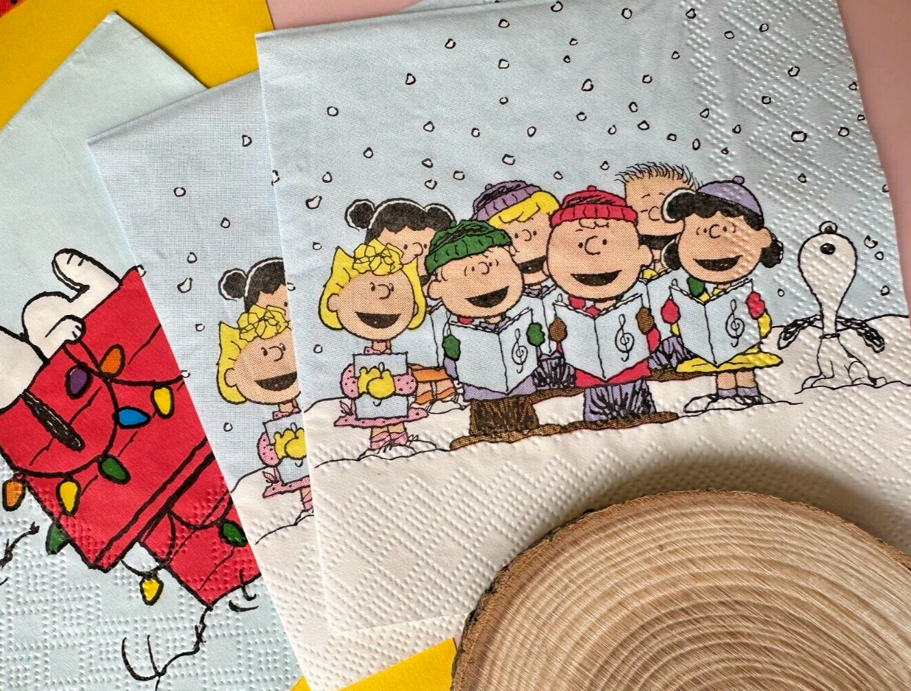 2 Individual Paper Decoupage Beverage Size Napkins Christmas Carol Peanuts DIY