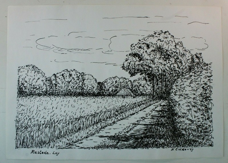 H.Coldewey Federzeichnung Rastede Loy Signiert O-2036