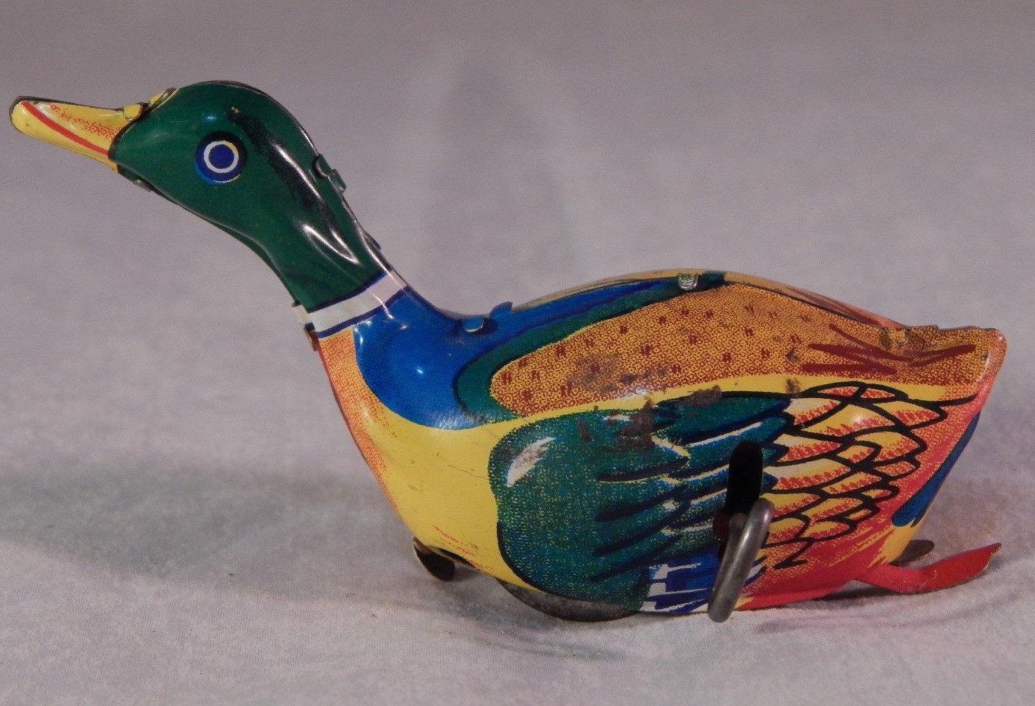 Vintage Tin Litho Mechanical Wind Up Waddle Duck Working Inakita Japan