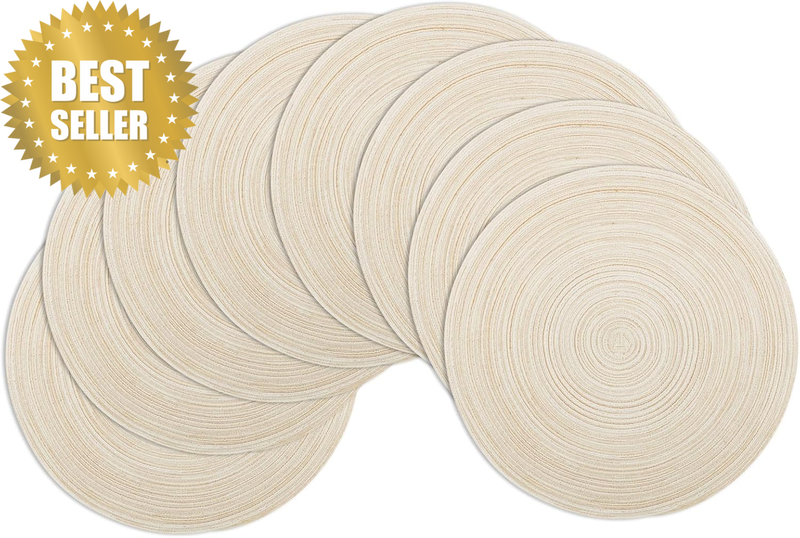 Round Braided Placemats for Dining Table Set of 8, Heat-Resistant Table Mats Was