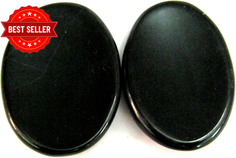Beautiful Set of Two Black Agate Gemstone Worry Stones Crystal Healing Reiki FEN