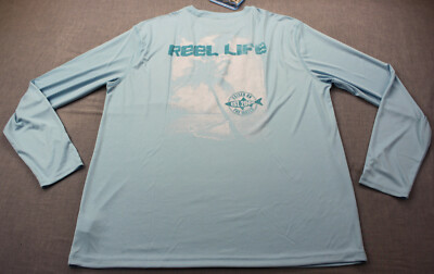 Reel Life Mens Sky Blue ''Raised on The Water'' UPF 50 LS Fishing Shirt NWT XL