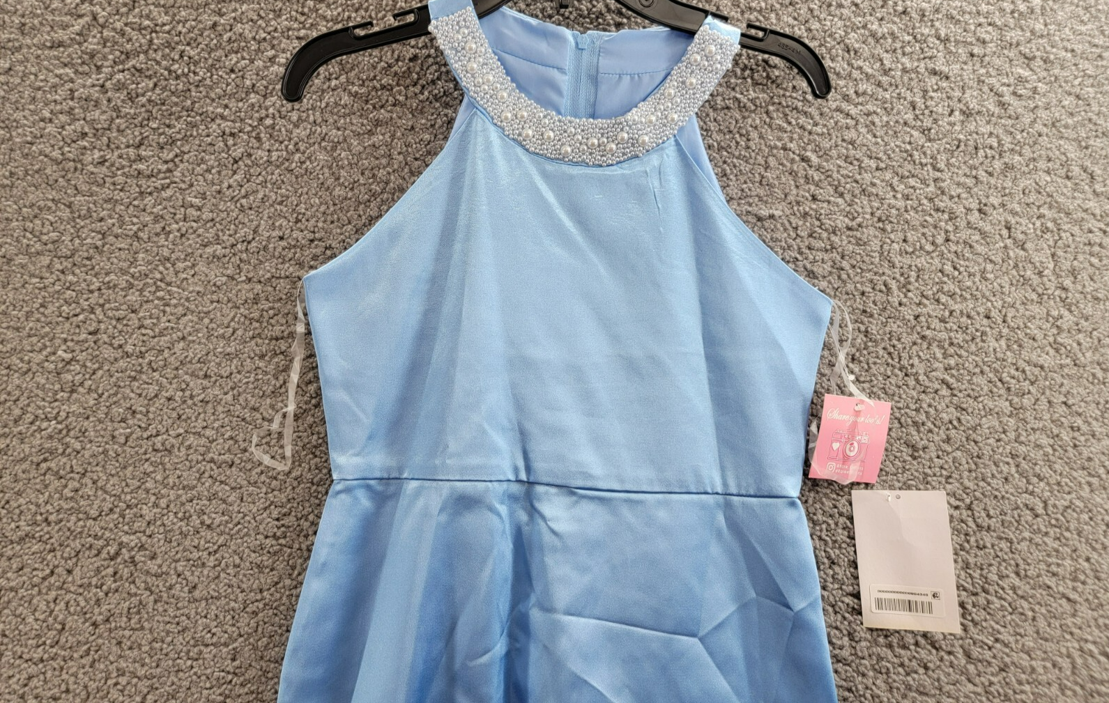Rare Editions Sleeveless Imitation Pearl Halter Dress Big Girls 10 Blue Back Zip - Picture 3 of 16