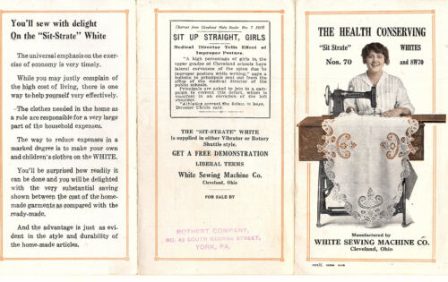 White Sewing Machines Vintage 1919 Brochure Sit-Strate Models No 70 & 8W70 Rare