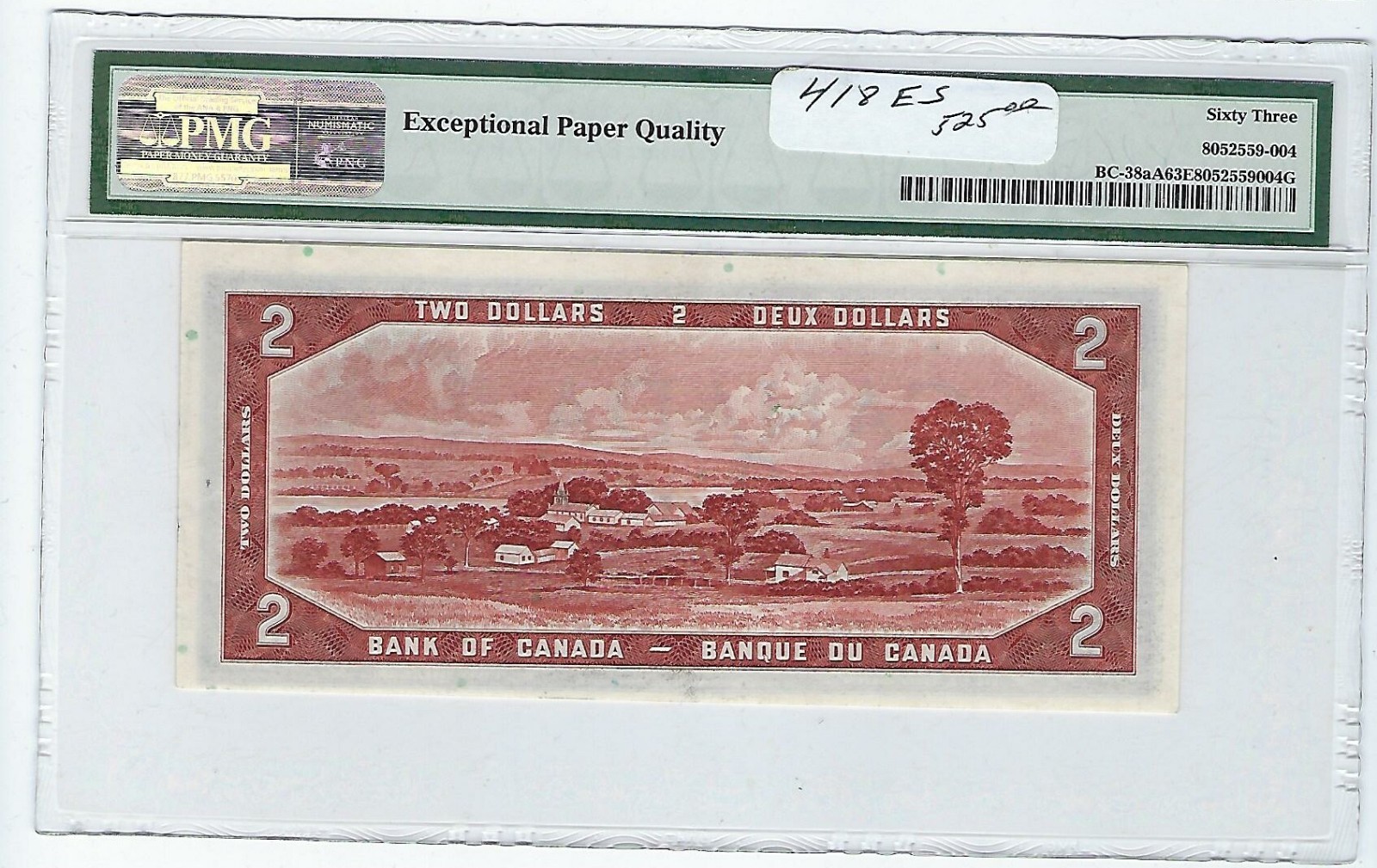 *1954 Repl.* Bank of Canada BC-38aA $2 Bea/Coy SN# *A/B   PMG 63 EPQ EPQ