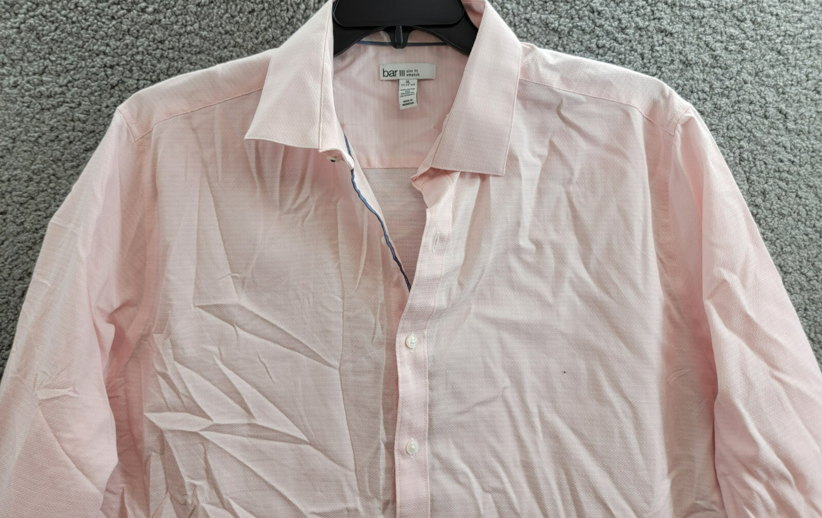 Bar III Slim-Fit Stretch Diamond Dobby Dress Shirt Men's XL 17-17.5 Pink L/S - Picture 3 of 19