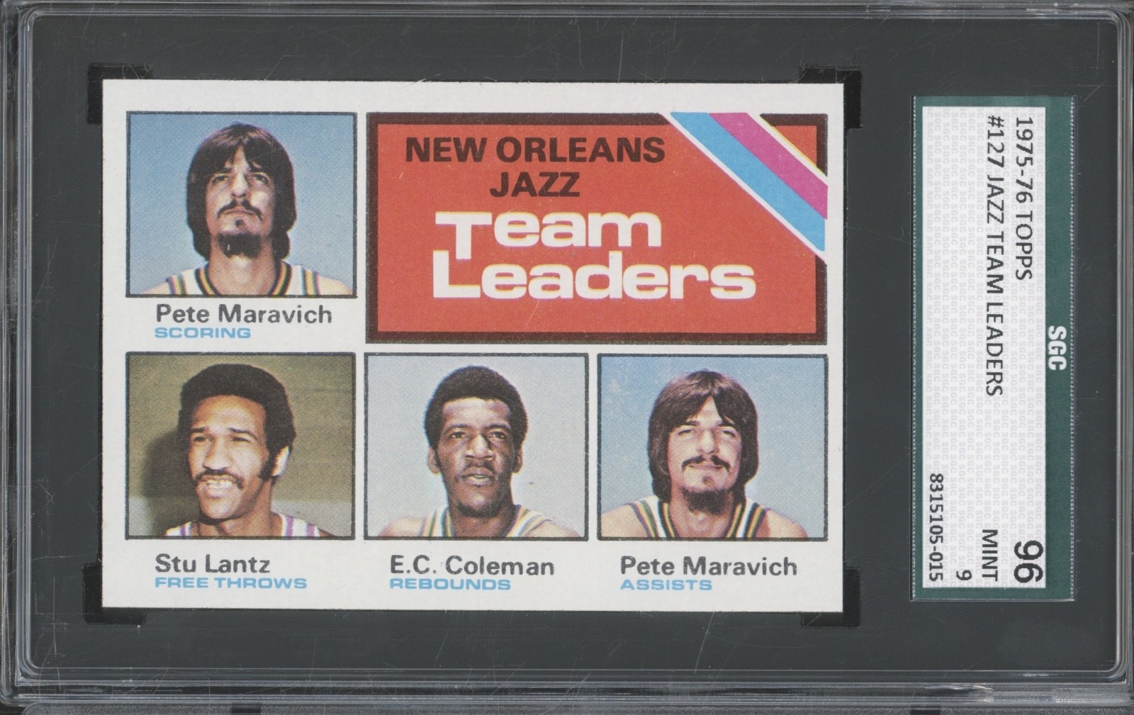 1975 Topps Basketball #127 Jazz Team Leaders 96 Mint SGC 9