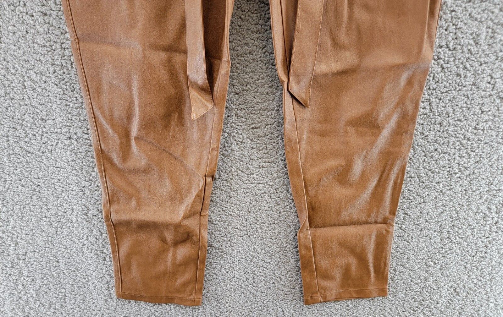 Lucy Paris Faux Leather Paperbag-Waist Pants Women's S Cognac Zip Front Closure - Picture 4 of 18