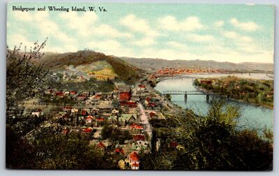Bridgeport West Virginia~Bridgeport & Wheeling Island Birdseye View~Bridge~1910