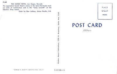 Vintage Postcard Of The Sands Casino & Hotel In Las Vegas, Nevada Long Ago