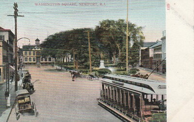Washington Square, Newport, R.I., Rhode Island, 1907, Trolley Vintage Postcard