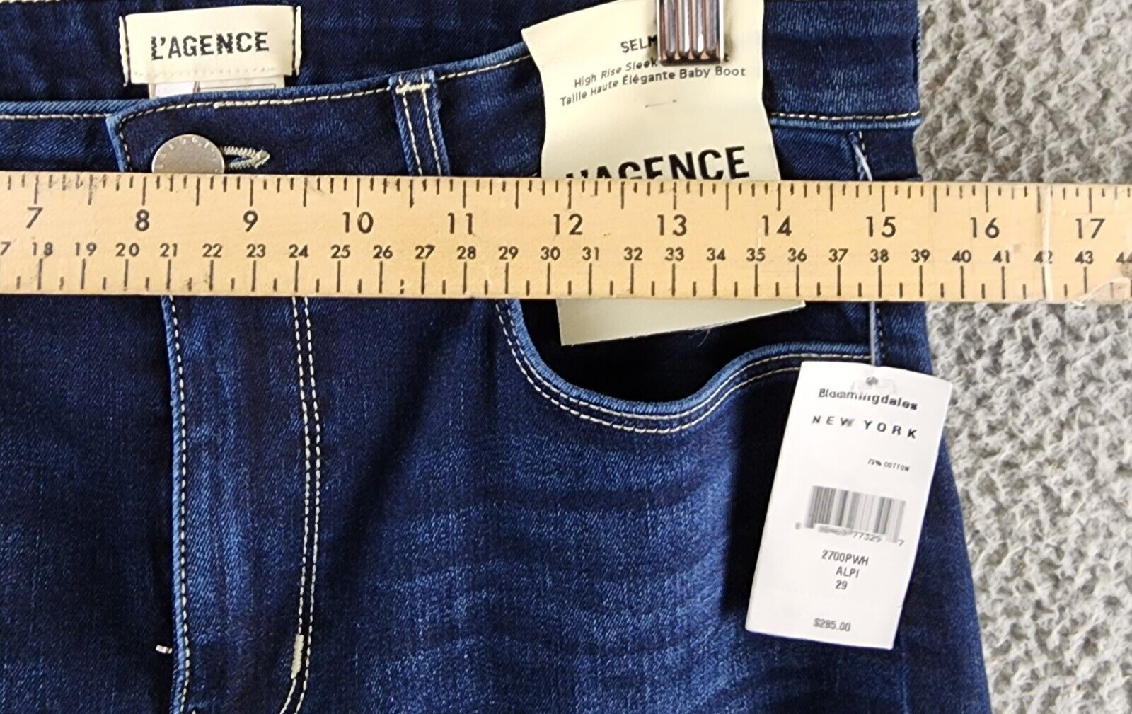L'AGENCE Selma Sleek High Rise Baby Bootcut Jeans Women's 29 Alpine Button Zip - Picture 7 of 15