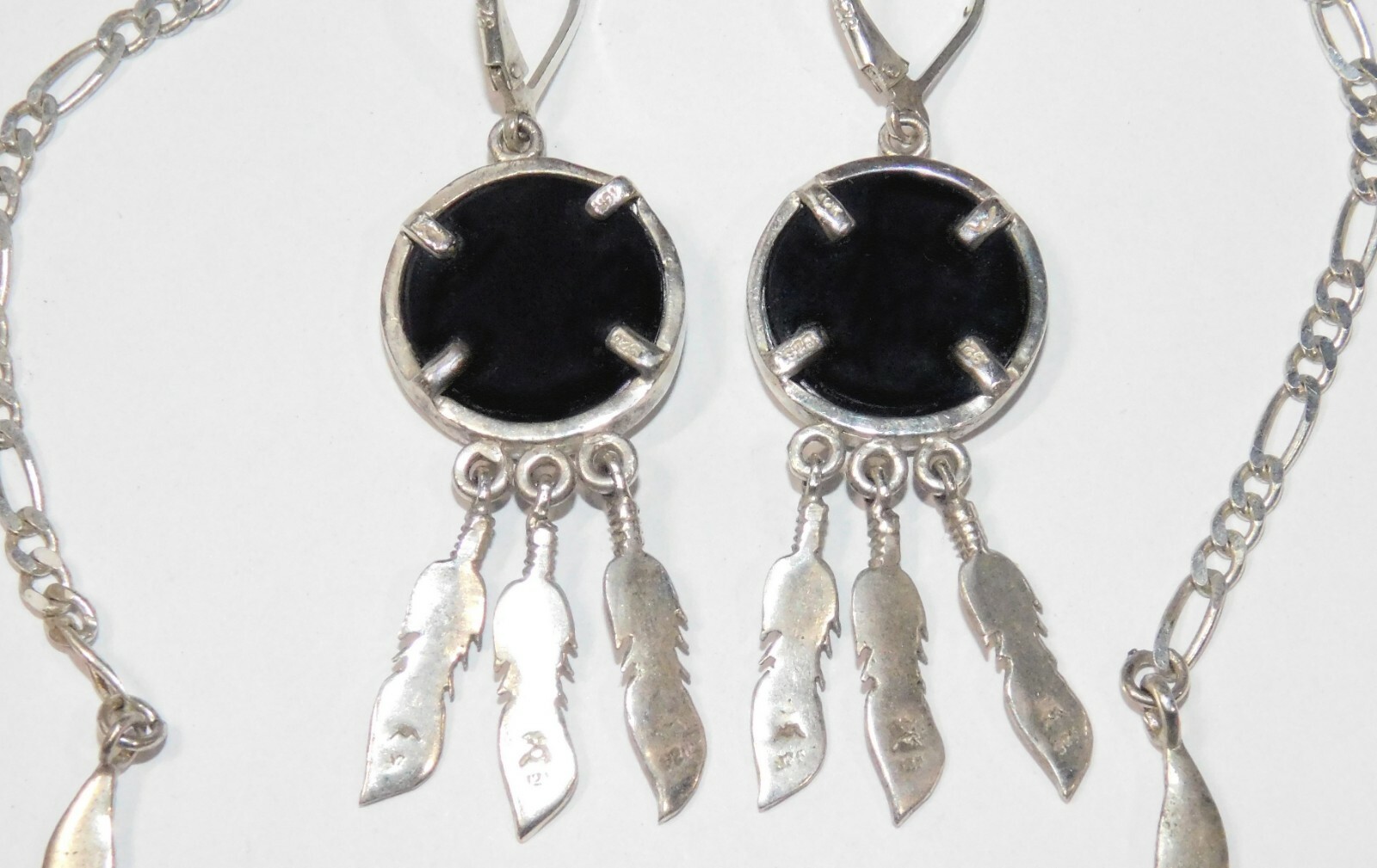 Black Hills Gold Sterling 12 kt Leaves Onyx Wolf Dream Catcher Necklace Earrings