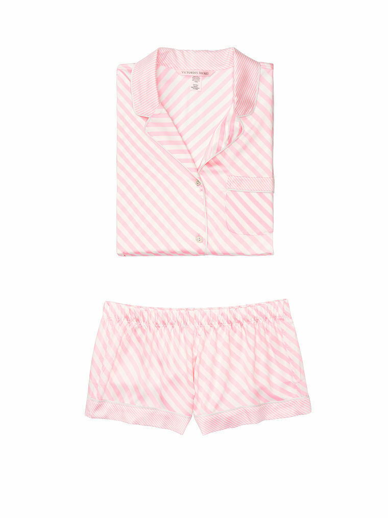 

NWT VICTORIAS SECRET АТЛАСНАЯ ПИЖАМА-БОКСЕРЫ PJ SIGNITURE ПОЛОСКА XL, Pink stripe