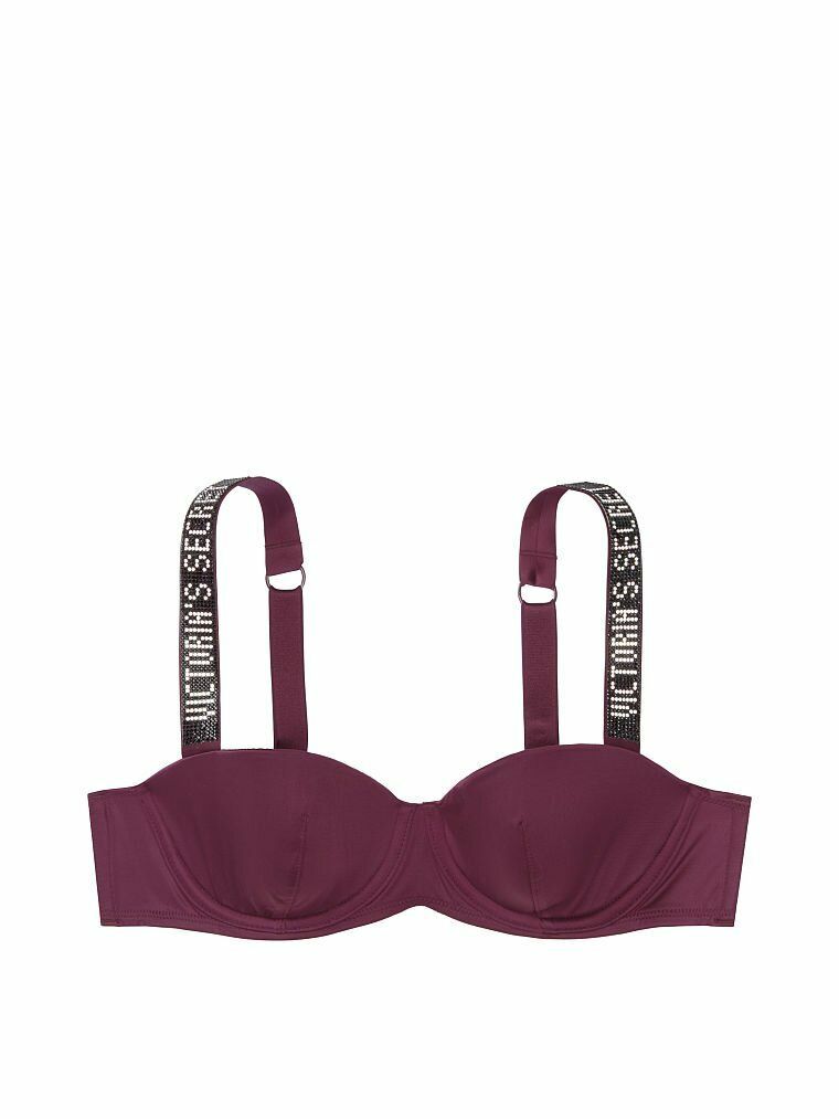 

Victoria s Secret ОЧЕНЬ СЕКСУАЛЬНЫЙ Балконет на подкладке с блестящим ремешком Бюстгальтер со стразами 32D, Burgundy