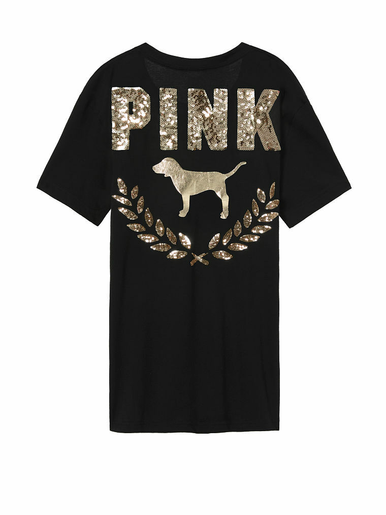 Pre-owned Victoria's Secret Pink Bling Campus Tee Shirt + Jogger Set Ombre Rose Gold L
