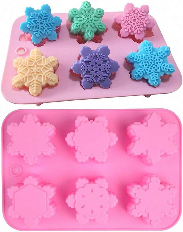 2Pcs 6 Different Snowflake Shaped Silicone Molds Set for Making Large Soap Bath