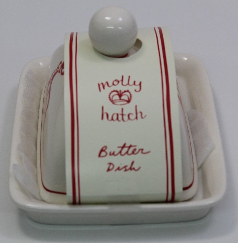 Butter Dish White Red Trim Reindeer by Molly Hatch Reindeer Holiday Decor #TO18